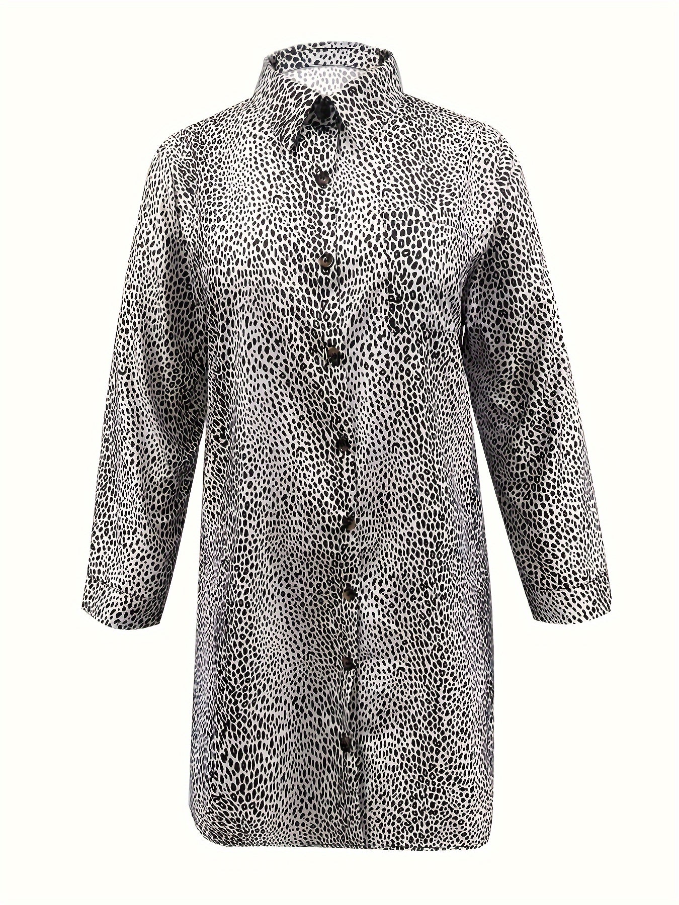 Women's Plus Leopard Print Button Up Long Sleeve Shirt Mini Dress