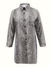 Women's Plus Leopard Print Button Up Long Sleeve Shirt Mini Dress