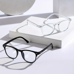 Men's Oval Frame Glasses Anti Light Retro Zipper Case