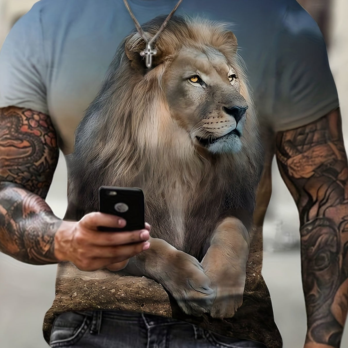 Men's Lion Graphic T shirt 3D Print Crew Neck Top Tee For Summer