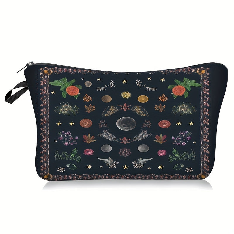 Vintage Moon Phase Pattern Storage Pouch Zipper Makeup Bag