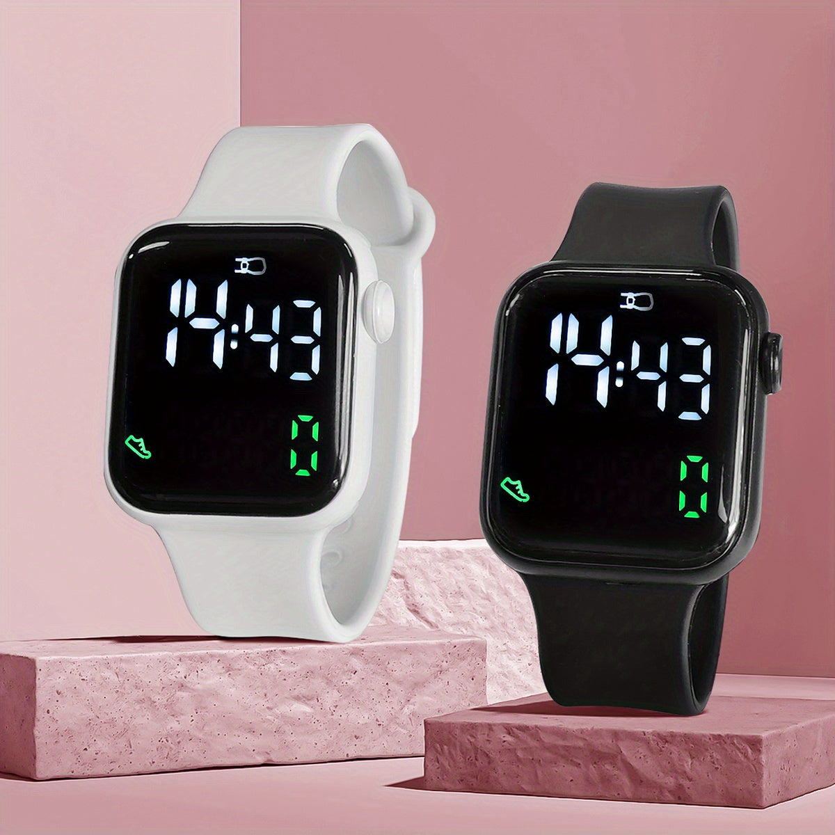 2pcs Girls Teens Pedometer LED Sports Watch