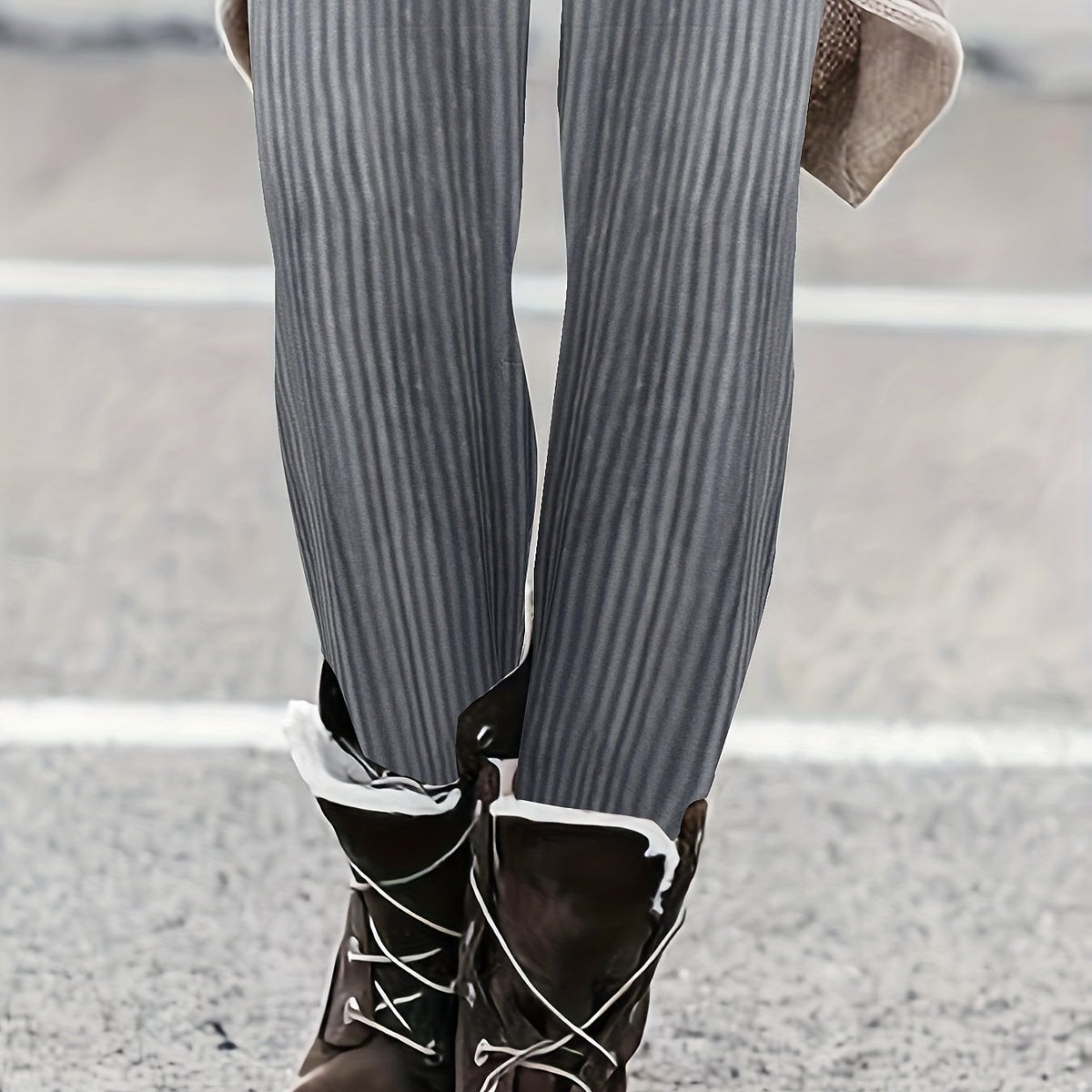  Casual Leggings Women's Plus Stripe Print Elastic High Rise