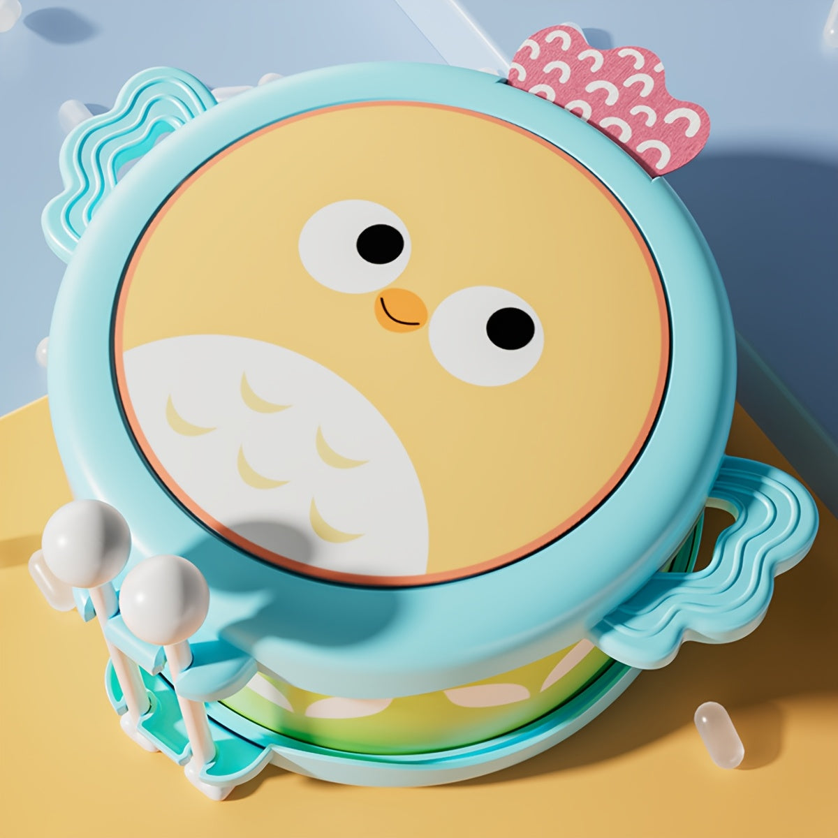 Kids' Green & Yellow Cartoon Drum with Drumsticks