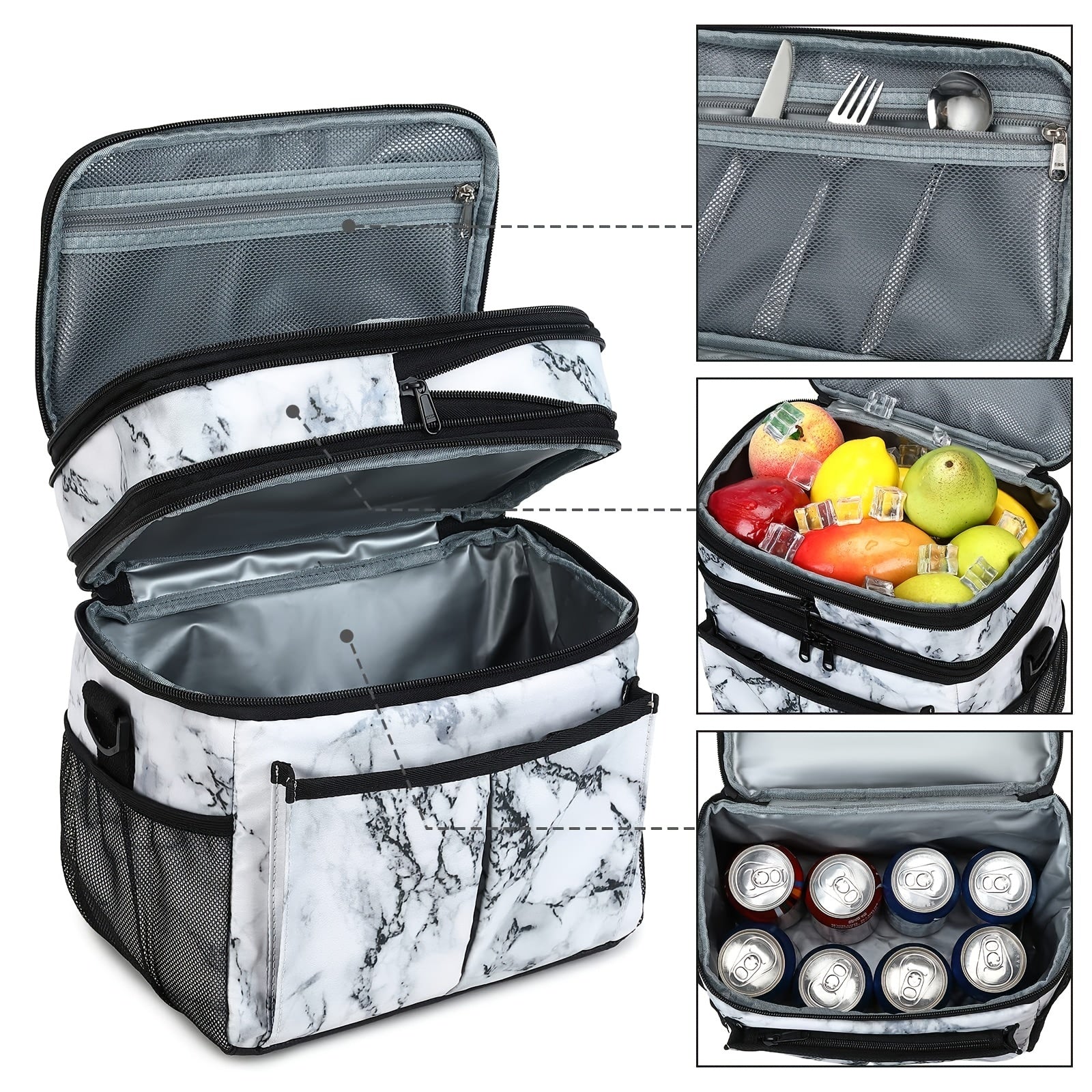 Marble Pattern Picnic Bag Large Capacity Insulation Bag