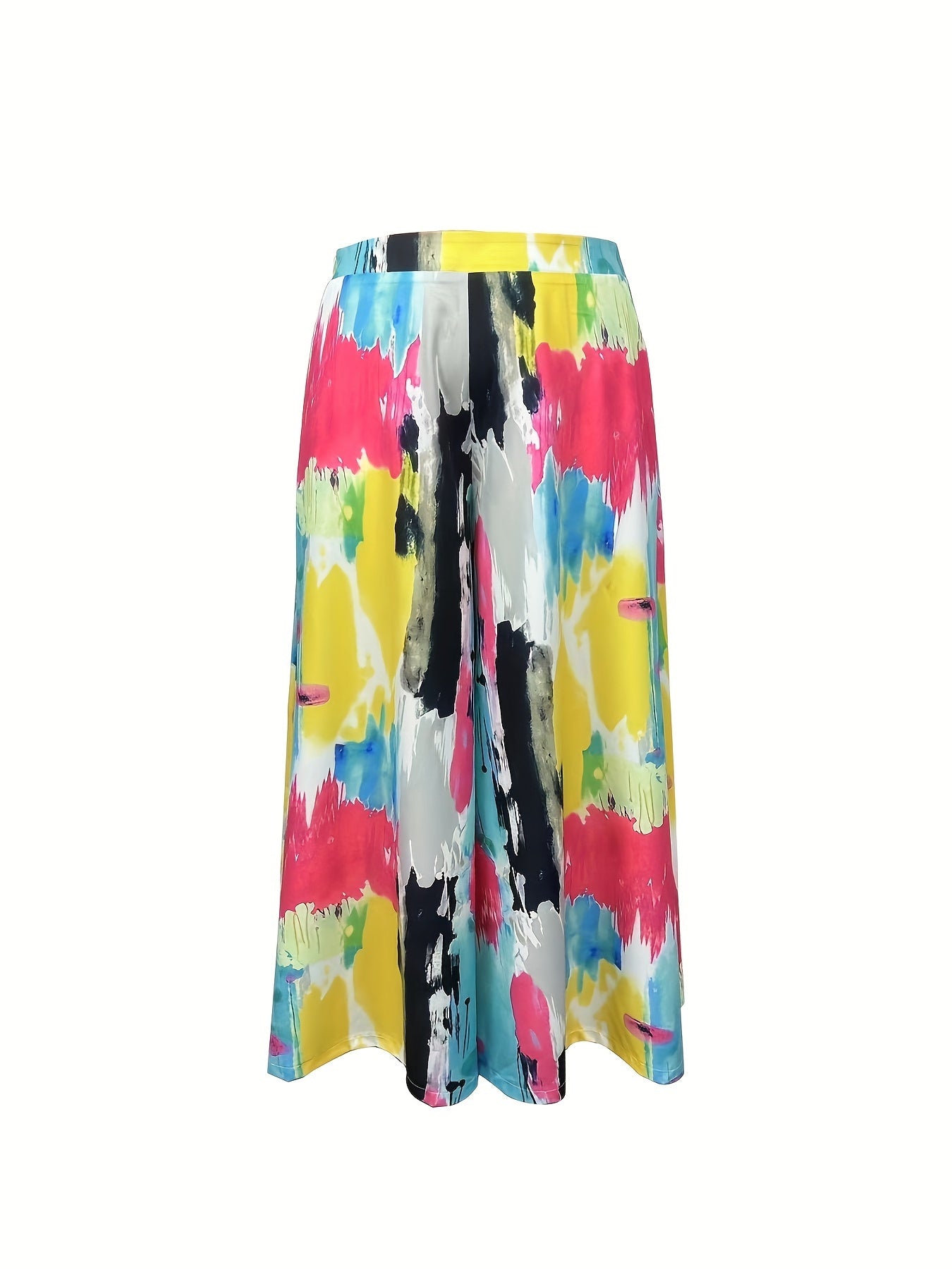  Colorblock Wide Leg Trousers With Pockets