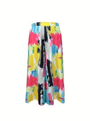  Colorblock Wide Leg Trousers With Pockets