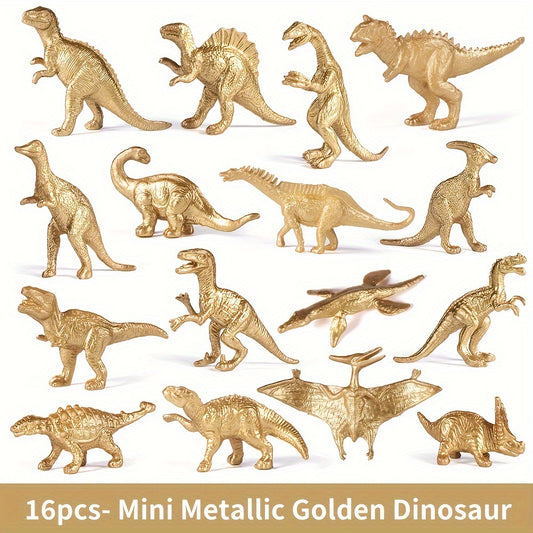 32pcs Mini Metallic Golden Dinosaur Figurine Toys Dino Party Supplies Cake