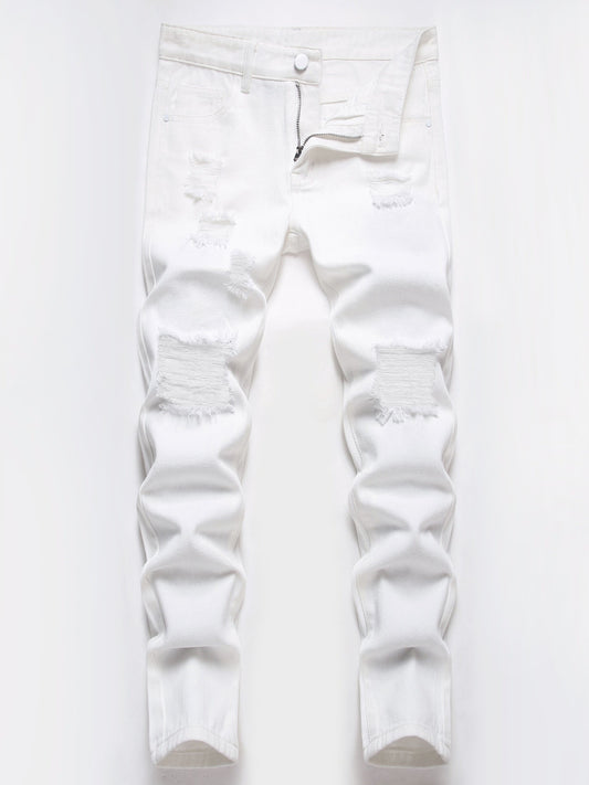 Boys Skinny Fit Jeans Washed Ripped Denim Pants Kids Clothes