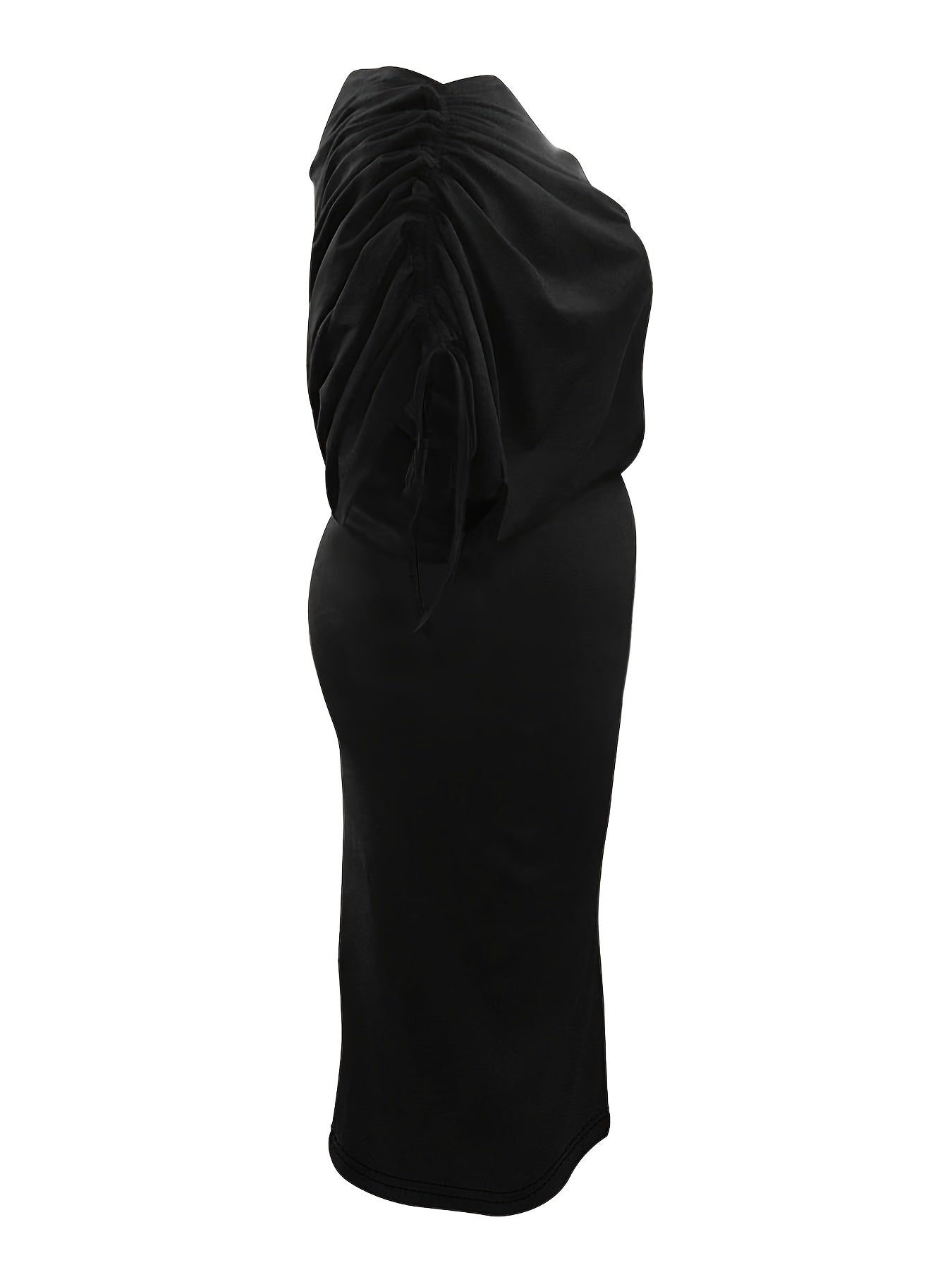  Solid Drawstring One Shoulder Midi Dress