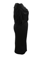  Solid Drawstring One Shoulder Midi Dress