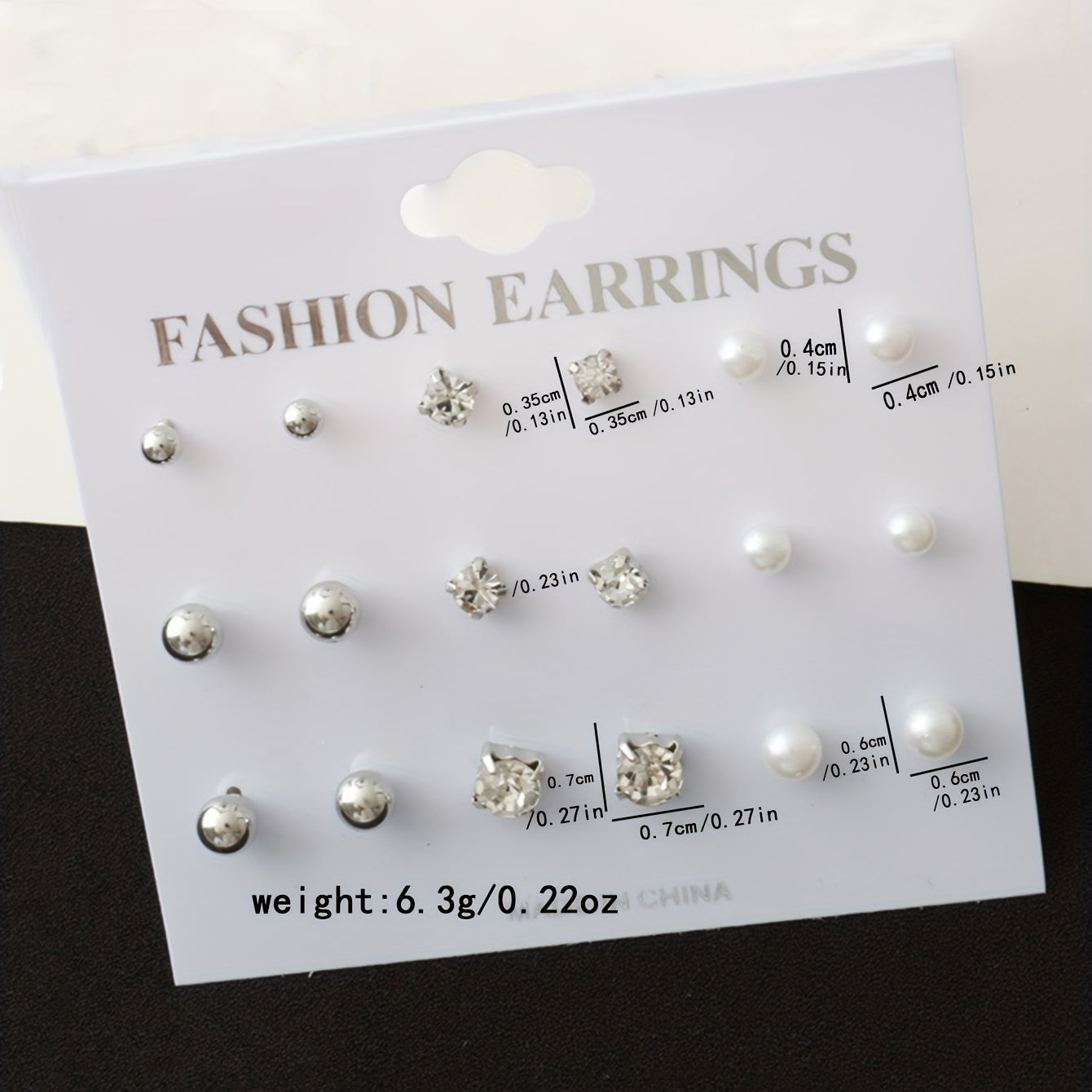 9 Pairs Round Faux Pearl Stud Earrings Set Silver Plated