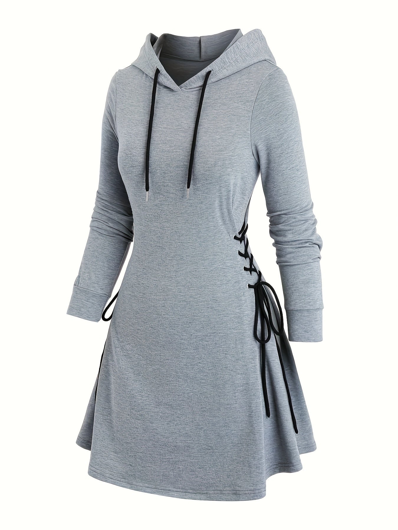  Gothic Hooded Sweatshirt Dress Lace Up