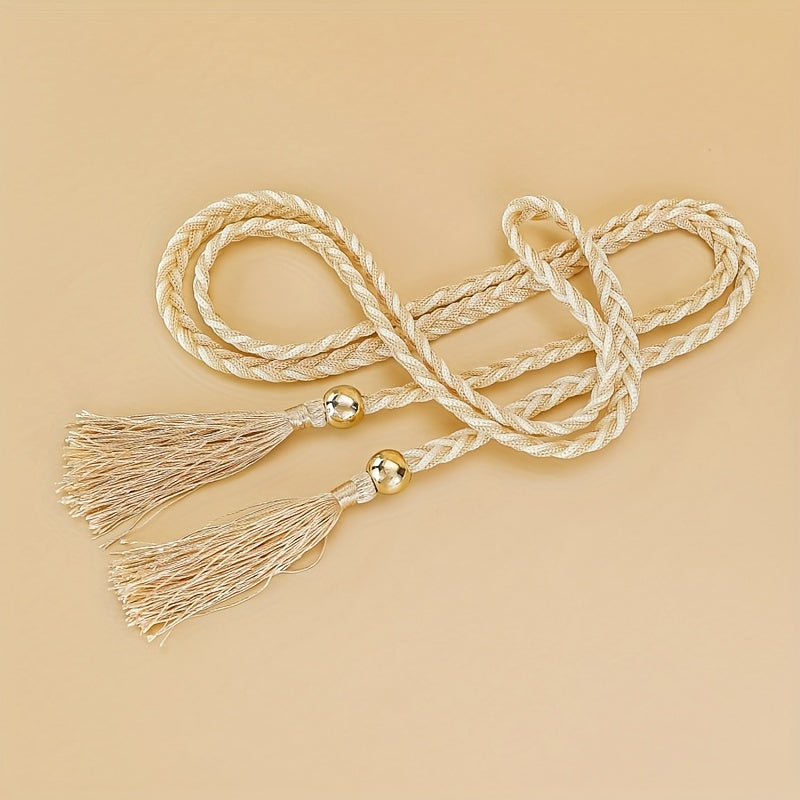 Women's Tassel Skinny Chain Belts Casual Dress Belts Woven Rope Belts