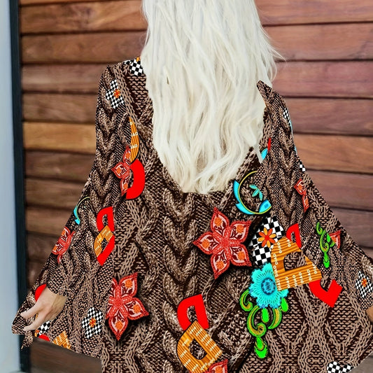  Floral Print Open Front Cardigan