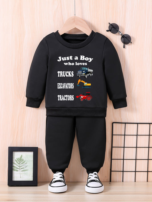 Kids Cartoon Vehicle Graphic Sweatshirt & Trousers Set