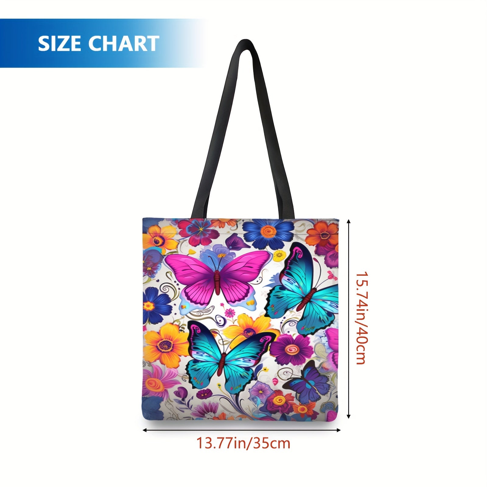 Butterfly Print Tote Bag Large Capacity Women's Handbag & Shopping Bag