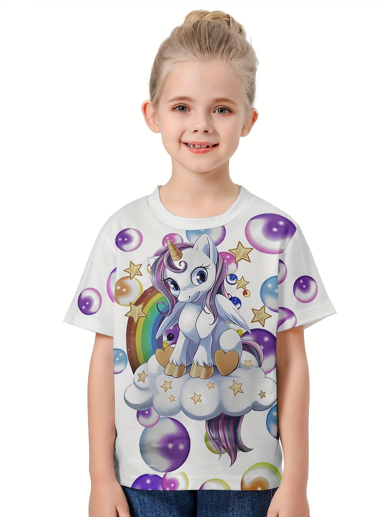 3D Rainbow & Unicorn Girls Tee Summer Sports Shirt