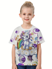 3D Rainbow & Unicorn Girls Tee Summer Sports Shirt