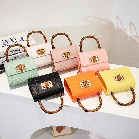 Girls Crossbody Princess Bamboo Handle Bag Crocodile Pattern Jelly Bag