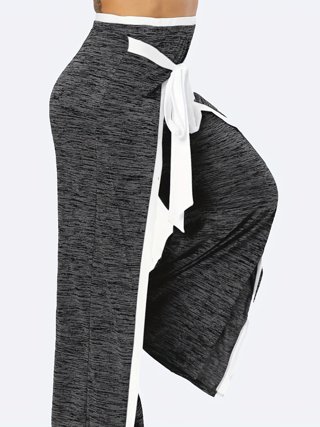  Colorblock Wide Leg Pants with Bow Knot Detail