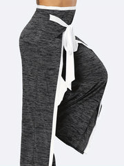  Colorblock Wide Leg Pants with Bow Knot Detail