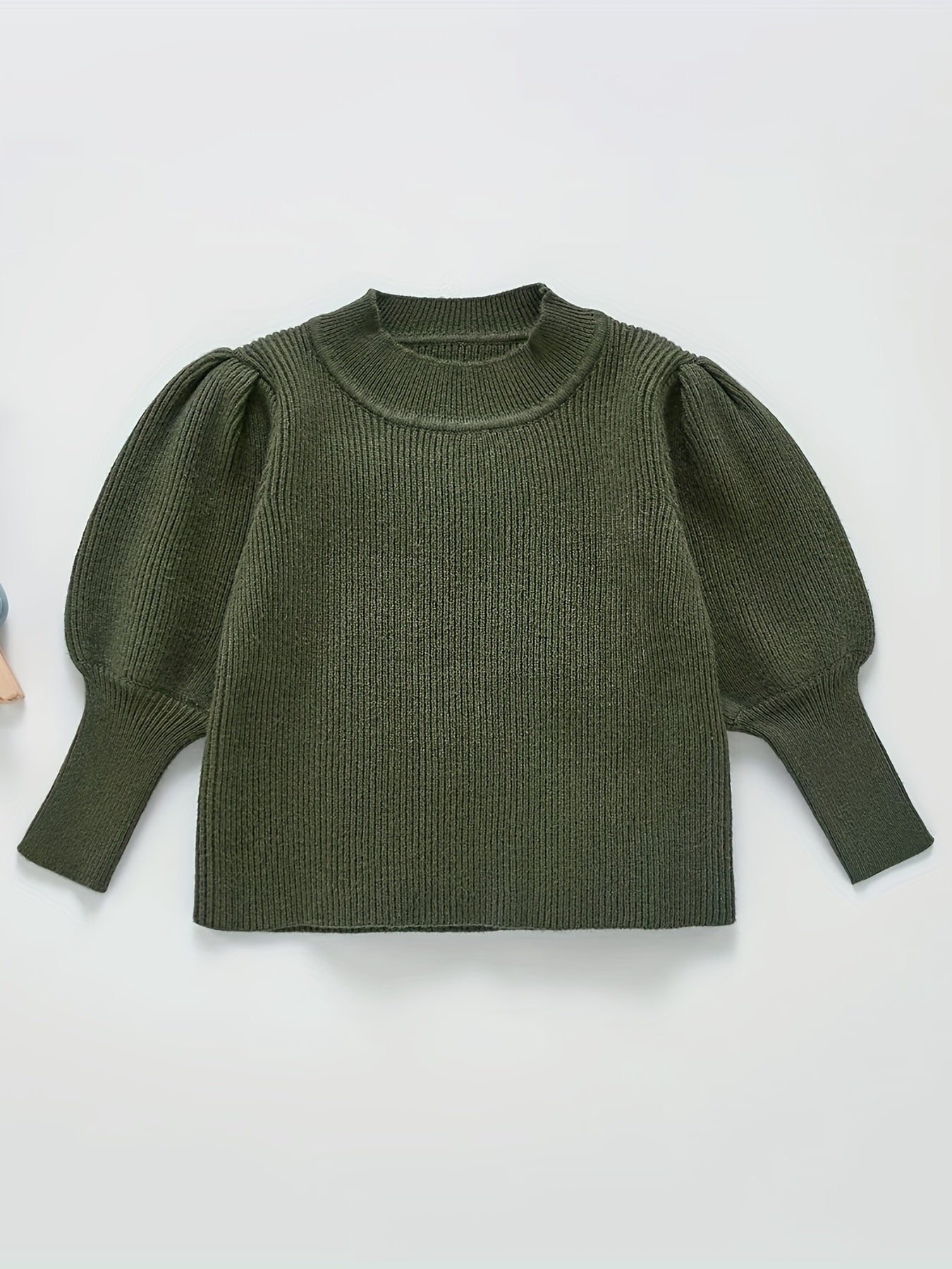 Toddler Girl Knitted Sweater Top Lantern Sleeve Pullover Crew Neck Sweatshirt