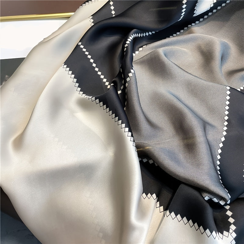 Satin Geometric Chain Print Grey Block Scarf