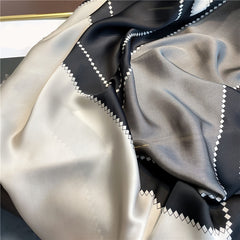 Satin Geometric Chain Print Grey Block Scarf