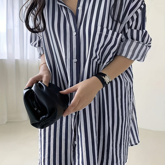  Stripe Print Long Sleeve Button Up Shirt