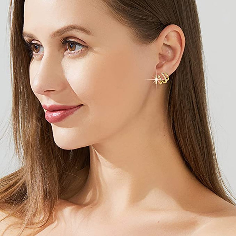 18K Plated Claws Stud Earrings Crystal AAA CZ Modern Accessories