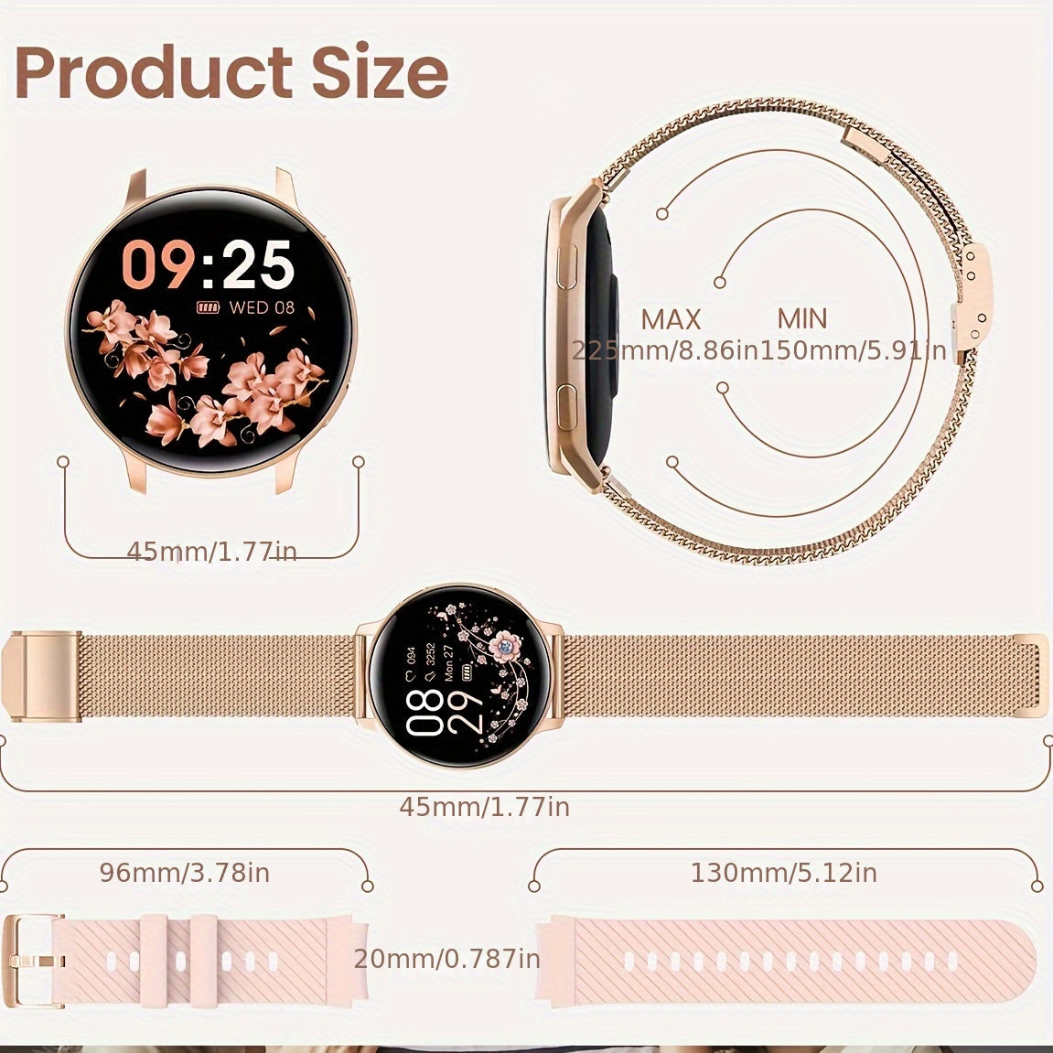 Wireless Calling Smartwatch IP68 Waterproof Women's Health Tracker