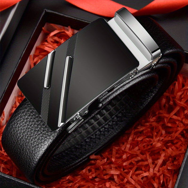 Men's 47in Faux Leather Auto Buckle Business Belt