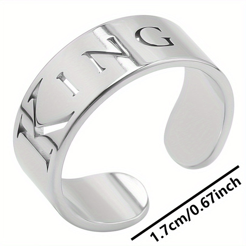 18k Plated Carved 'king' Symbol Stainless Steel Cuff Ring