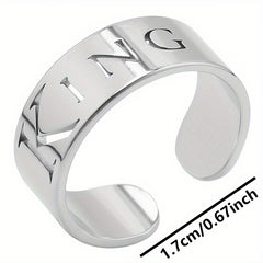 18k Plated Carved 'king' Symbol Stainless Steel Cuff Ring