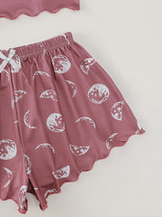 Moon Print Pajamas Comfy Cami Top & Shorts Women's Loungewear