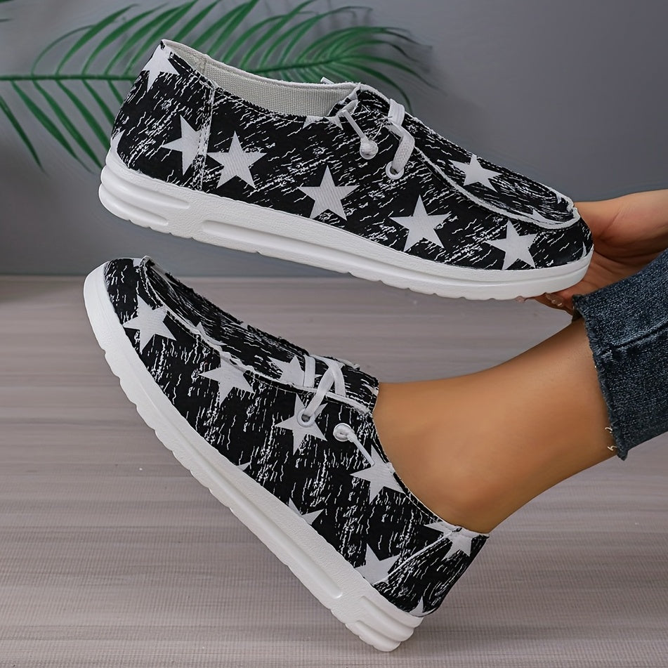 Women's Stars Pattern Flat Loafers Lace Up Lightweight Comfy Shoes