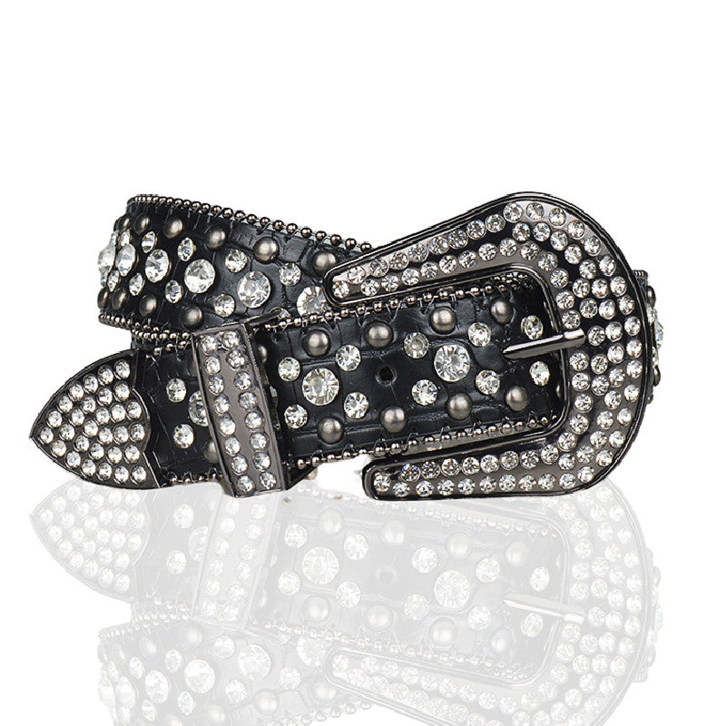 Women Punk Rhinestone Belt Studded Beaded Belt Hip Hop Wide Belt