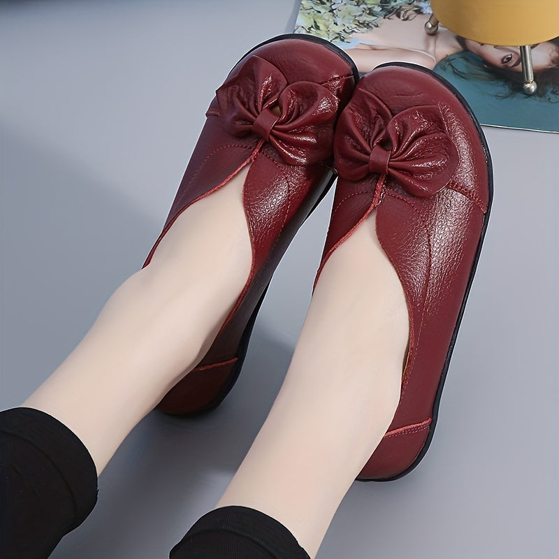 Women's Bowknot Loafers Leather Slip On Comfortable Shoes