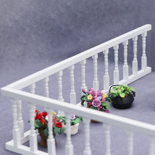 1:12 Dollhouse Wooden Railings with Colorful Floral Decorations