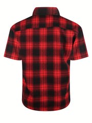 Plaid Print Men's Casual Short Sleeve Shirt With Pocket for Summer