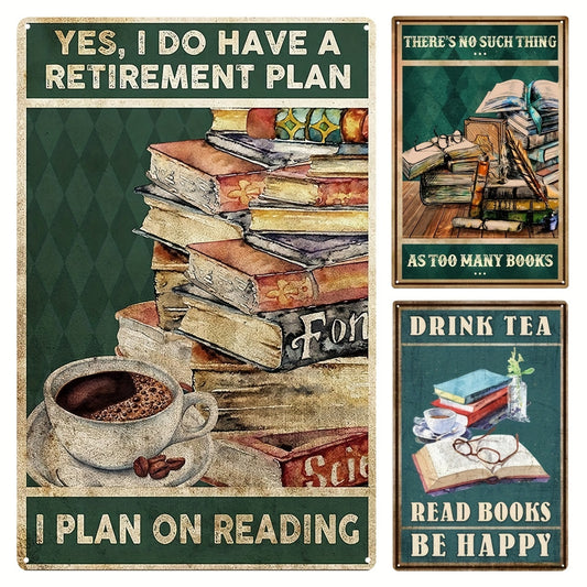 Drink Tea Read Books Be Happy Retro Metal Sign 8 12 Inch