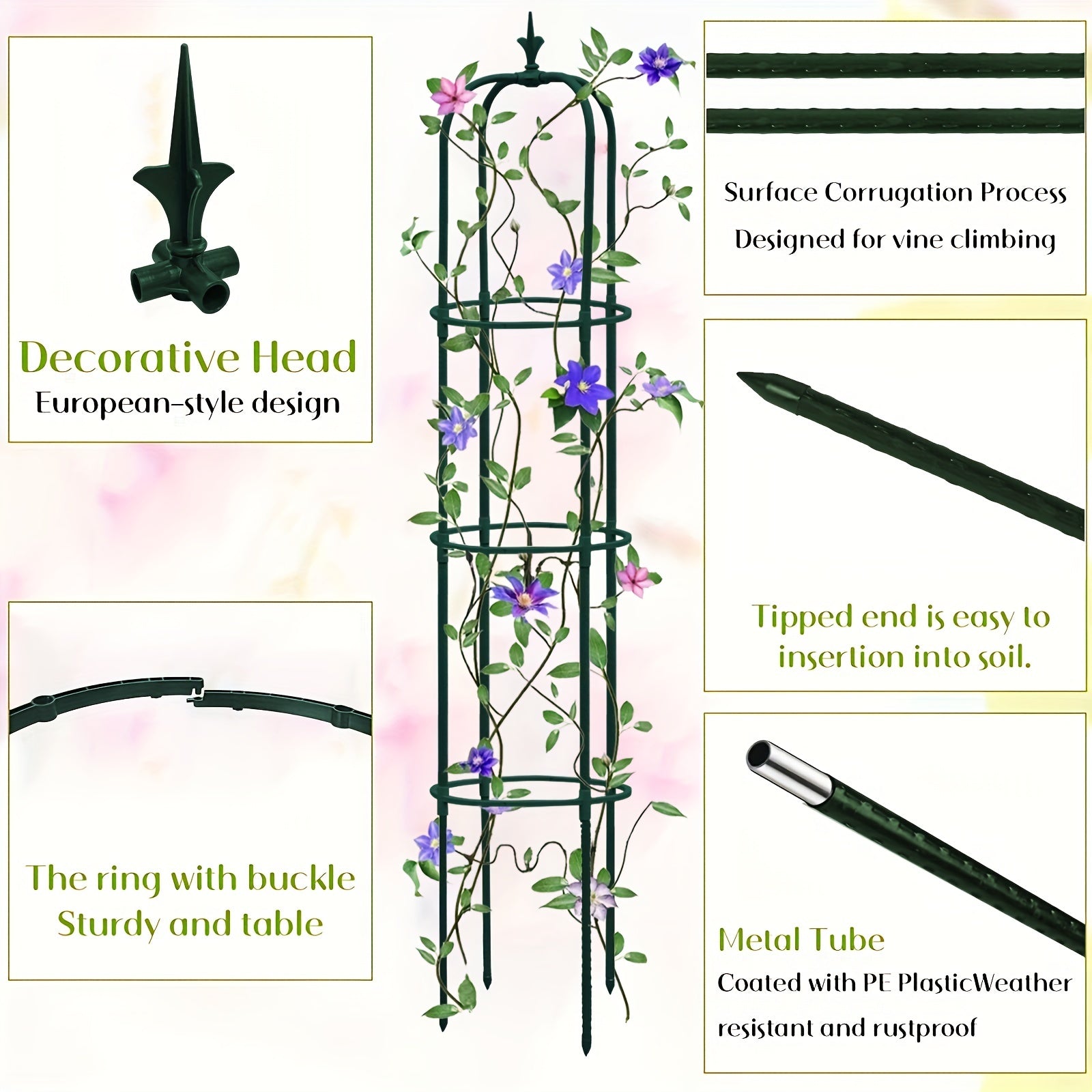 Tower Obelisk Garden Trellis Plant Support Vines Flowers Rustproof Green