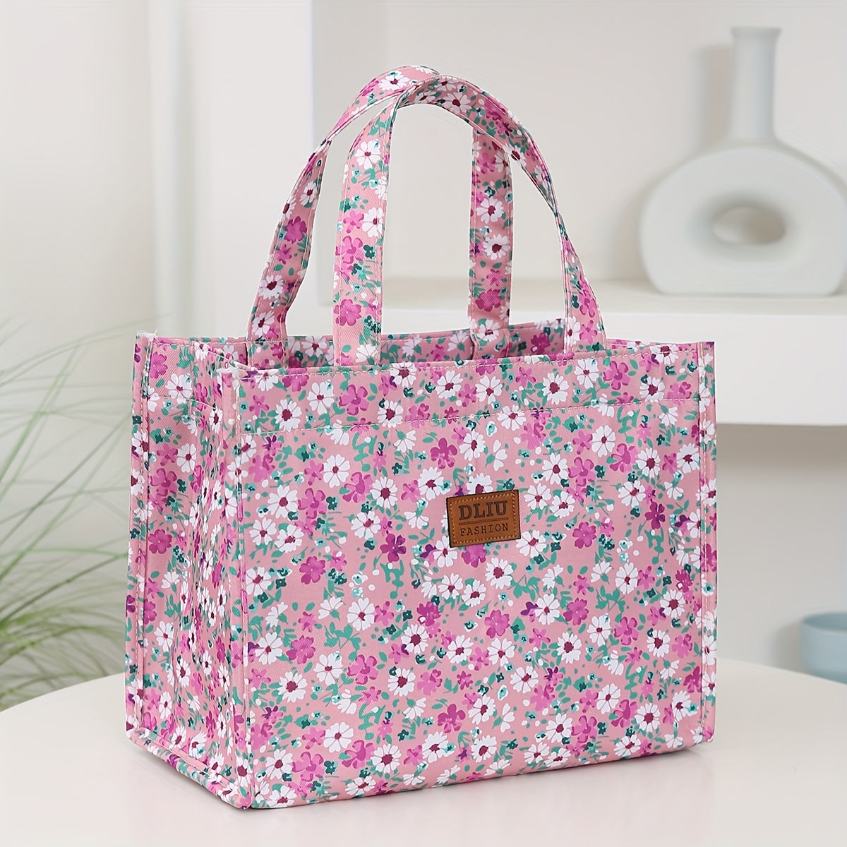 Nylon Cloth Flower Print Large Capacity Lunch Box Bag