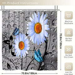 Non Slip Bathroom Rugs & Shower Curtain Set with Flower & Butterfly Pattern