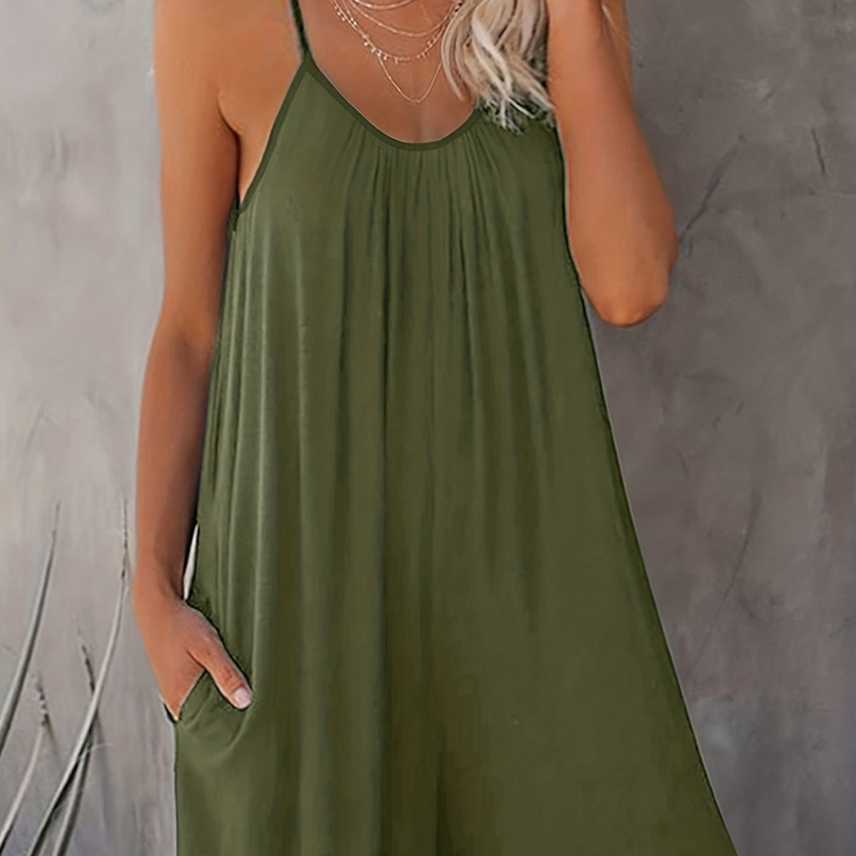 Ruched Cami Rompers Casual Sleeveless Rompers With Pockets