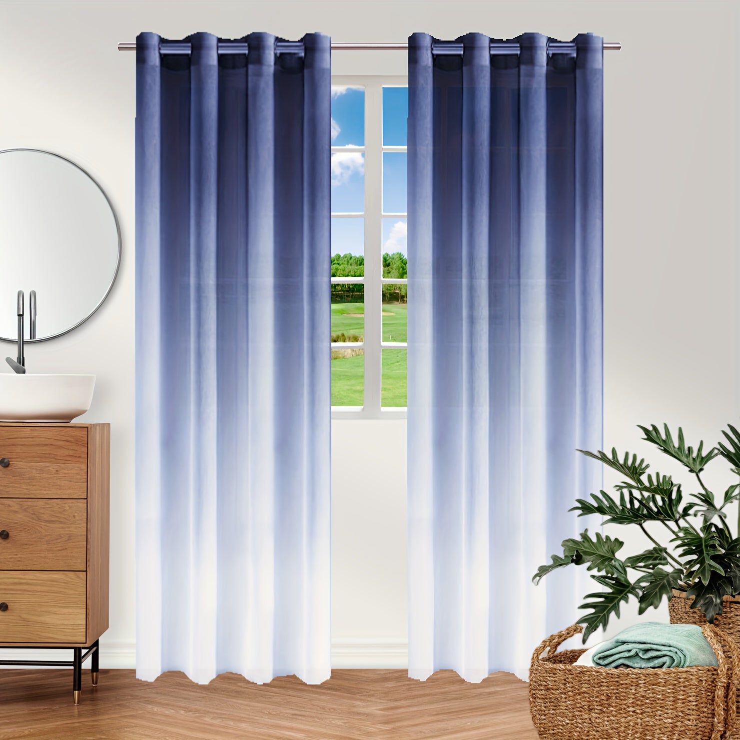 Gradient Sheer Grommet Curtains for Home Decor