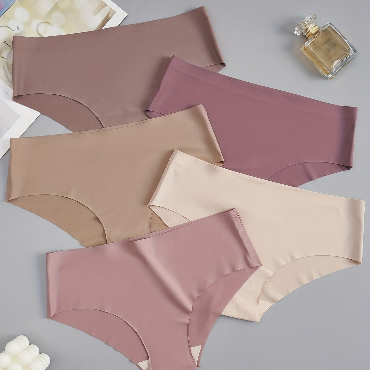 5pcs Seamless Solid Briefs Comfy & Stretchy Intimates Panties