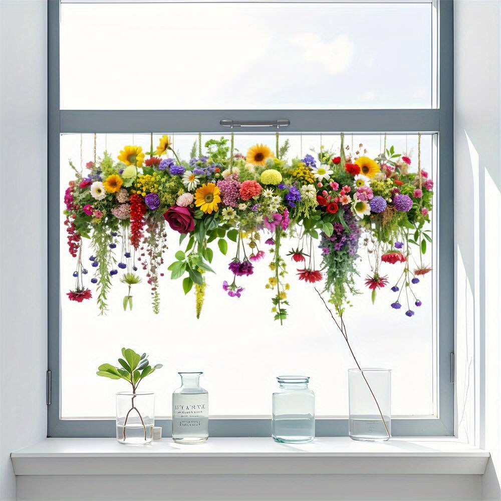 Rustic Style 3D Flower Glass Window Stickers 11.81x23.62in