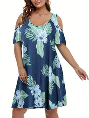 Floral Print Cold Shoulder Dress
